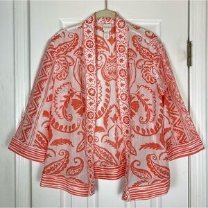 Chico’s Lightweight Cotton/Silk Blend Border Print Kimono